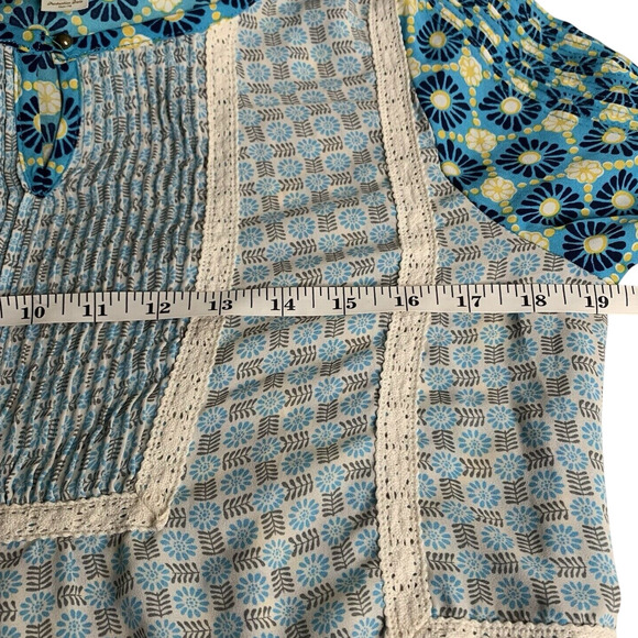 Matilda Jane Top Women's Medium Blue Yellow Kaleidoscope Cottagecore Peasant - Picture 5 of 6